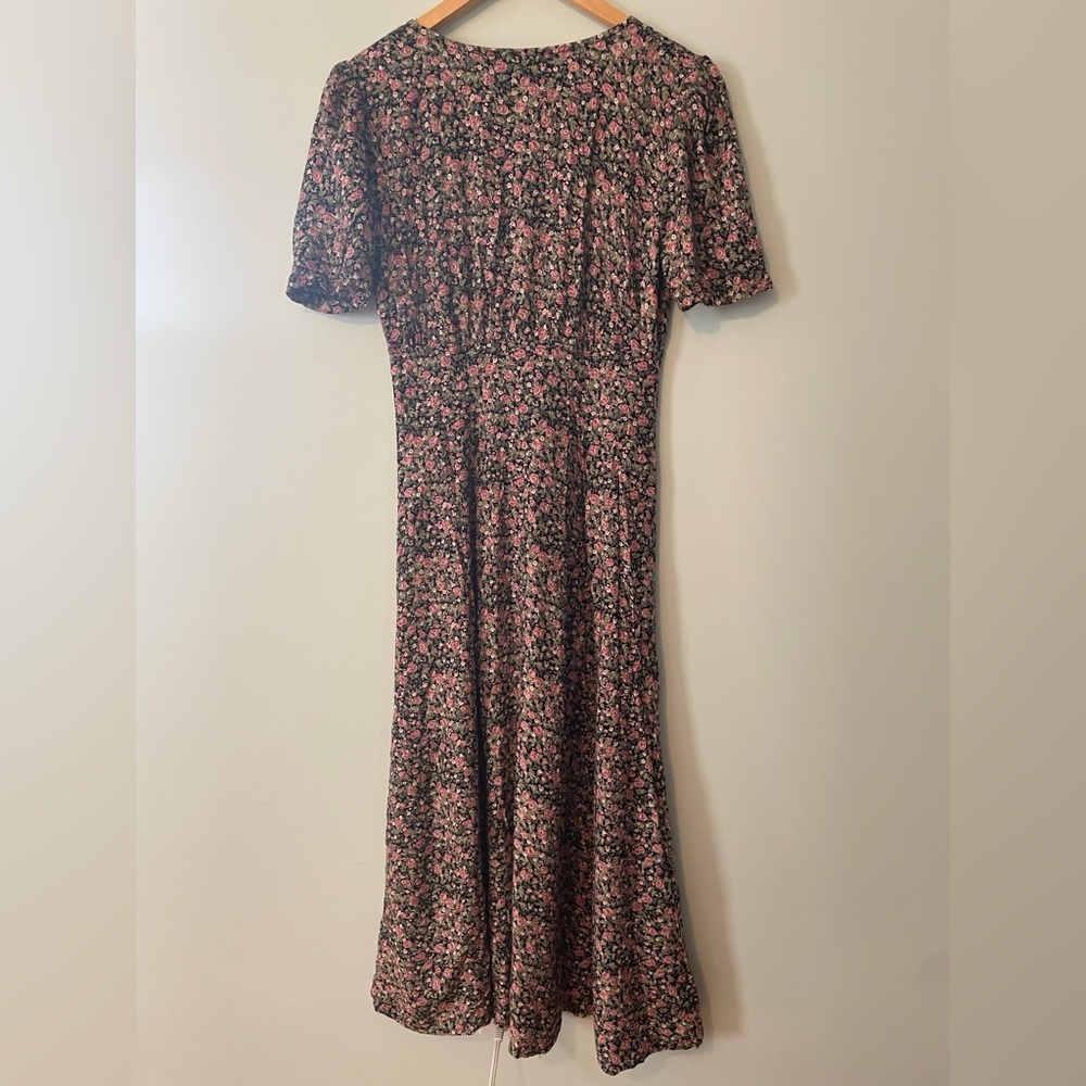 Vintage Black Floral Maxi Dress with Pink and Green Prints - Picture 9 of 13